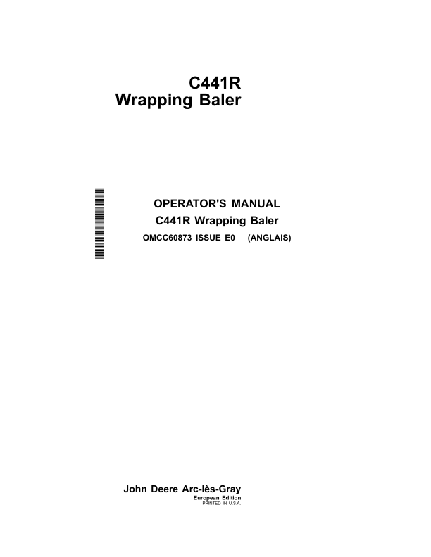 John Deere C441R Wrapping Baler Operator's Manual (OMCC60873)