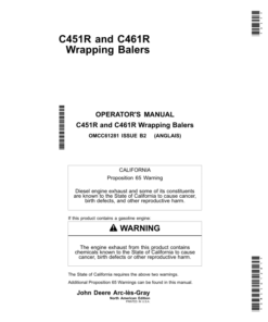 John Deere C451R, C461R Wrapping Balers (North American) Operator's Manual (OMCC61281)
