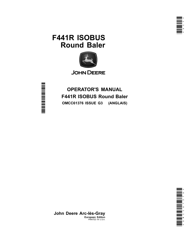 John Deere F441R ISOBUS Round Baler (European Edition) Operator's Manual (OMCC61376)