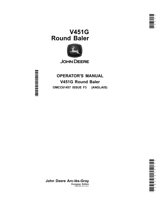 John Deere V451G Round Baler (European Edition) Operator's Manual (OMCC61457)