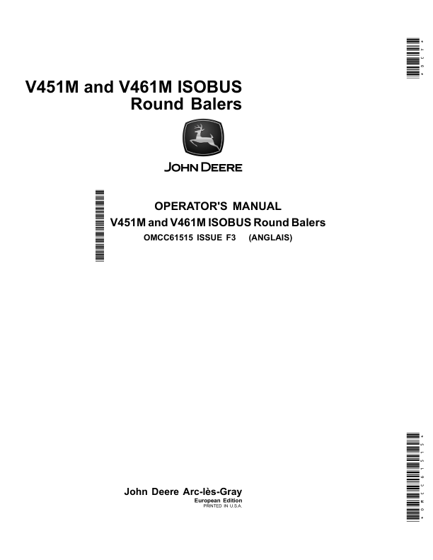 John Deere V451M, V461M ISOBUS Round Balers (European Edition) Operator's Manual (OMCC61515)