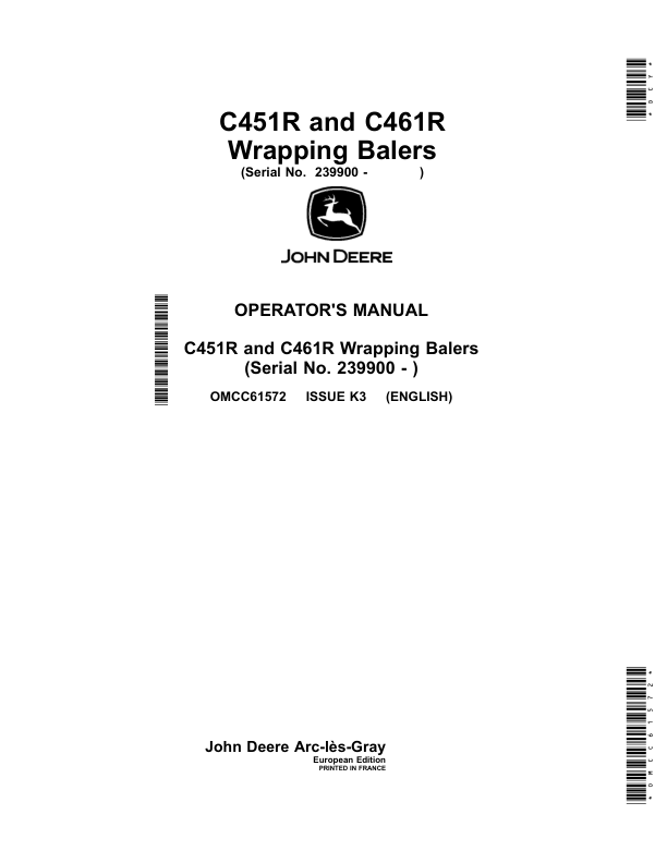 John Deere C451R, C461R Wrapping Balers (239900-) Operator's Manual (OMCC61572)