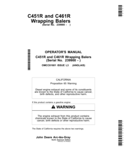 John Deere C451R, C461R Wrapping Balers (239900-) (North American) Operator's Manual (OMCC61601)
