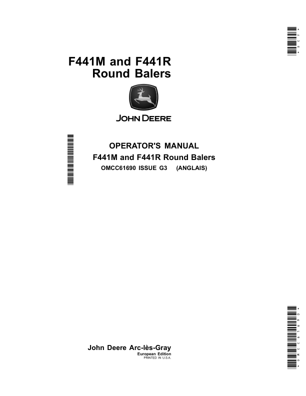 John Deere F441M, F441R Round Balers (European Edition) Operator's Manual (OMCC61690)