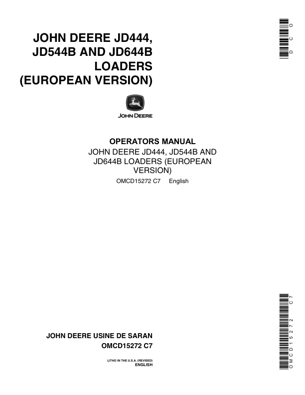 John Deere 444B, 544B, 644B Loaders Operator's Manuals (OMCD15272)