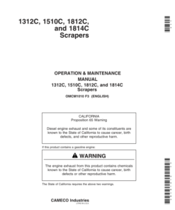 John Deere 1312C, 1510C (-001222), 1812C (-001809), 1814C (-001161) Carry- All Scrapers Operator's Manual (OMCM1010)