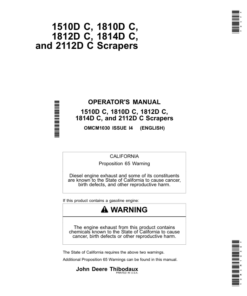 John Deere 1510C, 1512C, 1810C, 1812C, 1814C, 2112C Scrapers Operator's Manuals (OMCM1030)