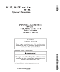 John Deere 1412E, 1810E, 1814E Scrapers Operator's Manuals (OMCM2010)