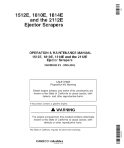 John Deere 1512E, 1810E, 1814E & 2112E Ejector Scrapers North America (000000-060200) Operator's Manual (OMCM2030)