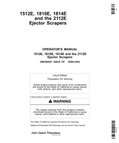 John Deere 1512E, 1810E, 1814E & 2112E Ejector Scrapers North America (070000-079999) Operator's Manual (OMCM2051)