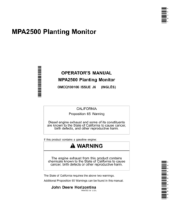 John Deere MPA2500 Planting Monitors Operator's Manual (OMCQ100106)