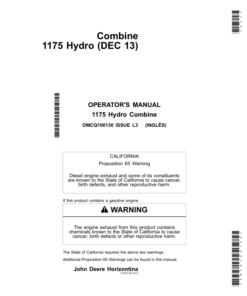 John Deere Combine 1175 Hydro (DEC13) Operator's Manual (OMCQ100130)