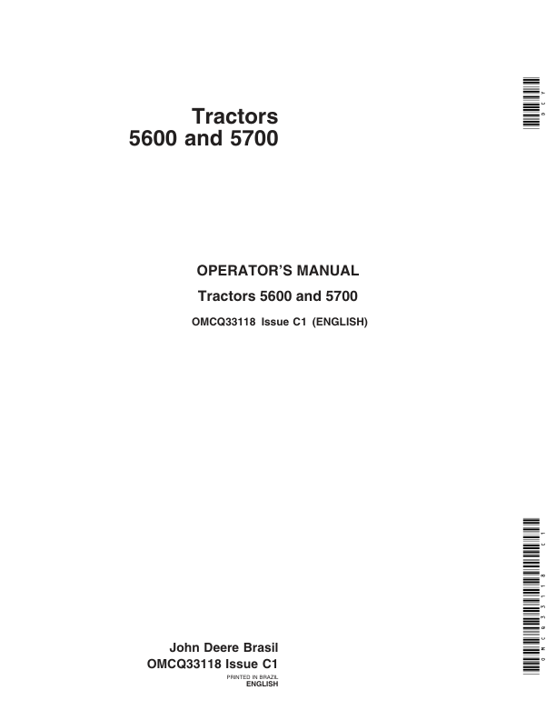 John Deere Tractors 5600, 5700 Operator's Manual (OMCQ33118)