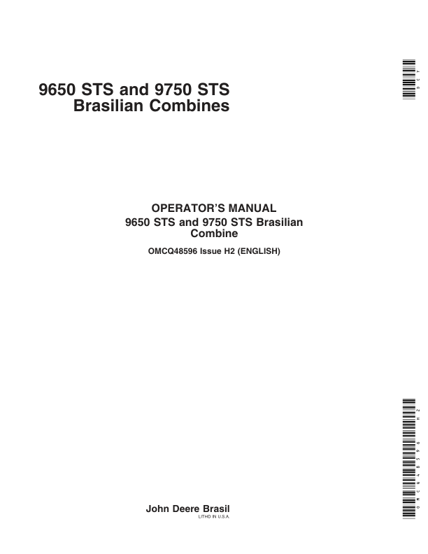 John Deere 9650 STS, 9750 STS Brazilian Combines Operator's Manual (OMCQ48596)