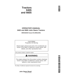 John Deere 6405, 6605 Tractors Operator's Manual (OMCQ52034)