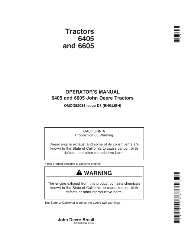 John Deere 6405, 6605 Tractors Operator's Manual (OMCQ52034)
