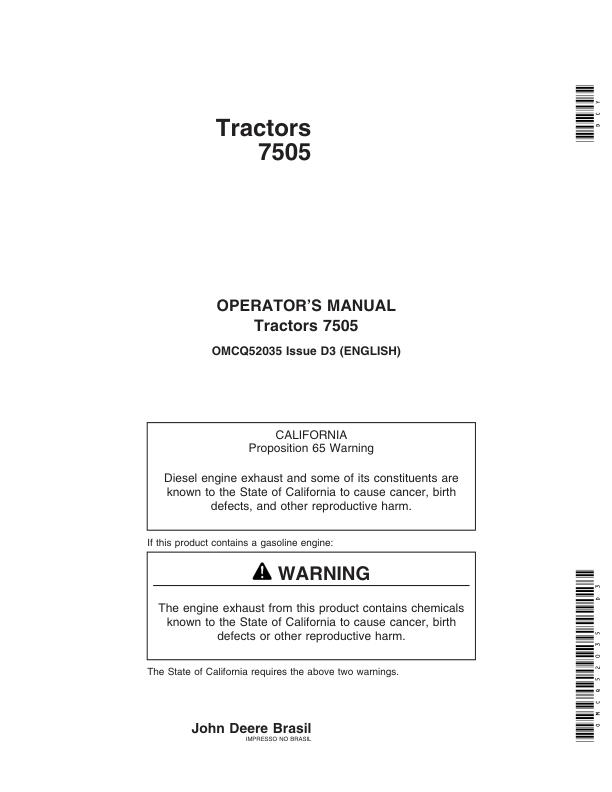 John Deere Tractor 7505 Operator's Manual (OMCQ52035)