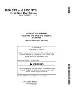 John Deere 9650 STS, 9750 STS Brazilian Combines(000181-) Operator's Manual (OMCQ52794)