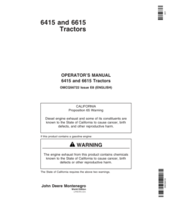 John Deere 6415, 6615 Tractor Operator's Manual (OMCQ56722)
