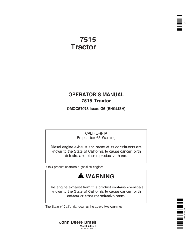 John Deere 7515 Tractor Operator's Manual (OMCQ57078)