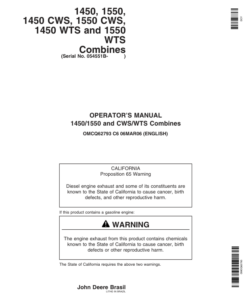 John Deere 1450, 1550, 1450 CWS, 1450 WTS, 1550 CWS, 1550 WTS Combines Operator's Manual (OMCQ62793)