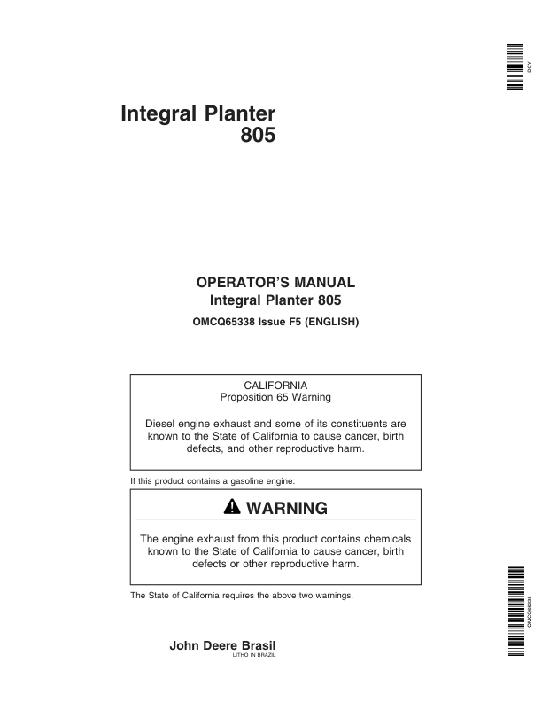 John Deere 805 Integral Planter Operator's Manual (OMCQ65338)