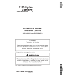 John Deere 1175 Hydro Combine (054574 - 091543) Operator's Manual (OMCQ66653)