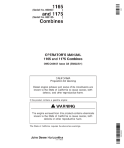 John Deere 1165, 1175 Combine Operator's Manual (OMCQ66657)