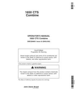 John Deere 1650 CTS Combine Operator's Manual (OMCQ66691)