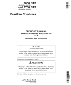 John Deere 9650 STS, 9750 STS Combines Operator's Manual (OMCQ69659)