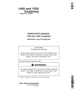 John Deere 1450, 1550 Combine Operator's Manual (OMCQ70531)