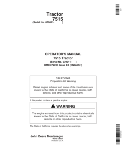 John Deere 7515 Tractor Operator's Manual (OMCQ72203)