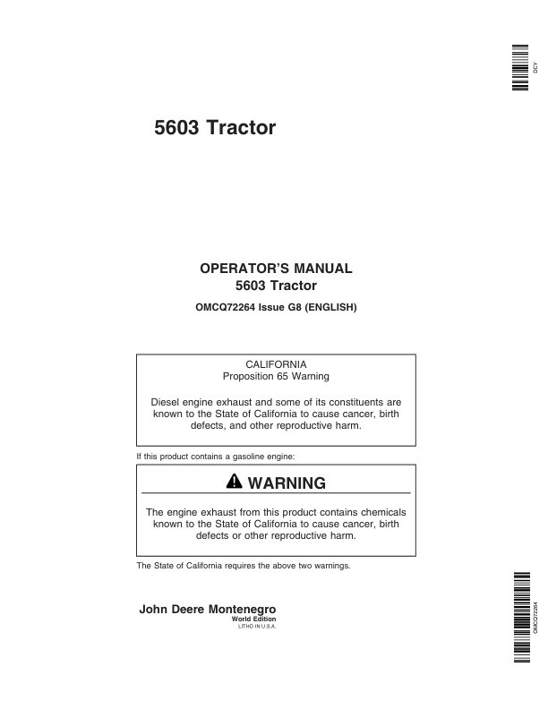 John Deere 5603 Tractor Operator's Manual (OMCQ72264)