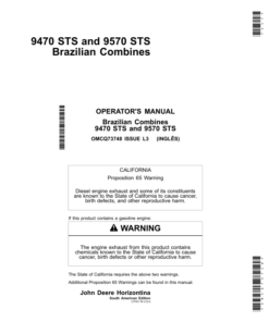 John Deere 9470STS, 9570 STS Combine Operator's Manual (OMCQ73748)