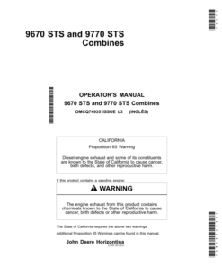 John Deere 9670 STS & 9770 STS Combines Manufactured in Horizontina Operator's Manual (OMCQ74935)