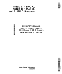 John Deere 1510D C, 1810D C, 1812D C, 1814D C & 2112D C Carry All Scrapers Export Edition (00000-15999) Operator's Manual (OMCXT16017)