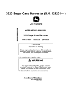 John Deere 3520 Sugar Cane Harvester North America (121201- ) Operator's Manual (OMCXT16331)