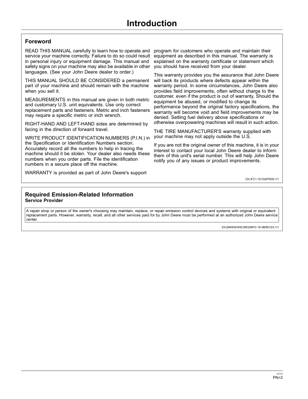 John Deere 3520 Sugar Cane Harvester (S.N. 121550-) Operator's Manual (OMCXT16332) - Image 4