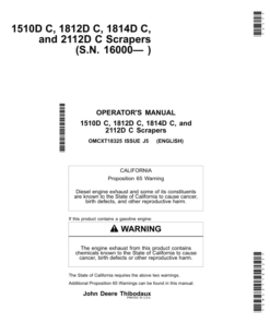 John Deere 1510D C, 1812D C, 1814D C, 2112D C Scrapers Operator's Manuals (OMCXT18325)