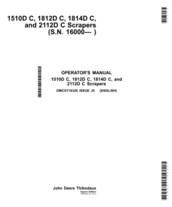 John Deere 1510D C, 1812D C, 1814D C& 2112D C ScrapersExport Edition (16000- ) Operator's Manual (OMCXT18326)
