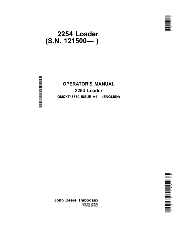 John Deere 2254 Loader (Export) (121500-) Operator's Manual (OMCXT18830)