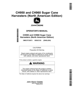 John Deere CH950 (210001-), CH960 Sugar Cane Harvesters (North American) Operator's Manual (OMCXT33873)