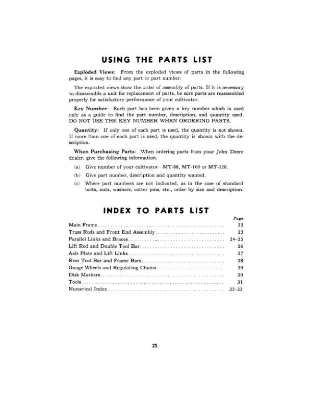 John Deere MT88 Cultivator, MT100, MT120 Rear Tool Frames Operator's Manual (OMD17851) - Image 2