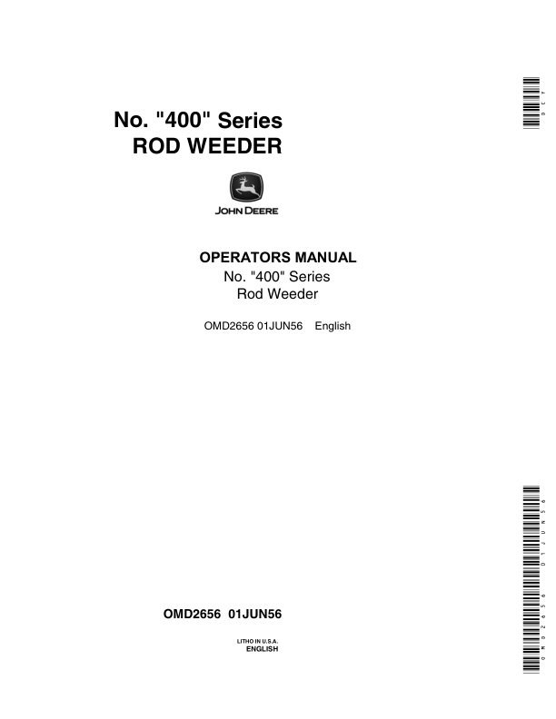 John Deere No. 400 Series Rod Weeder Operator's Manual (OMD2656)