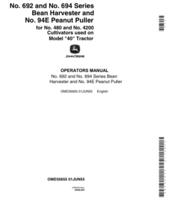 John Deere 692, 694 Bean Harvester, 94E Peanut Puller Operator's Manual (OMD35655)