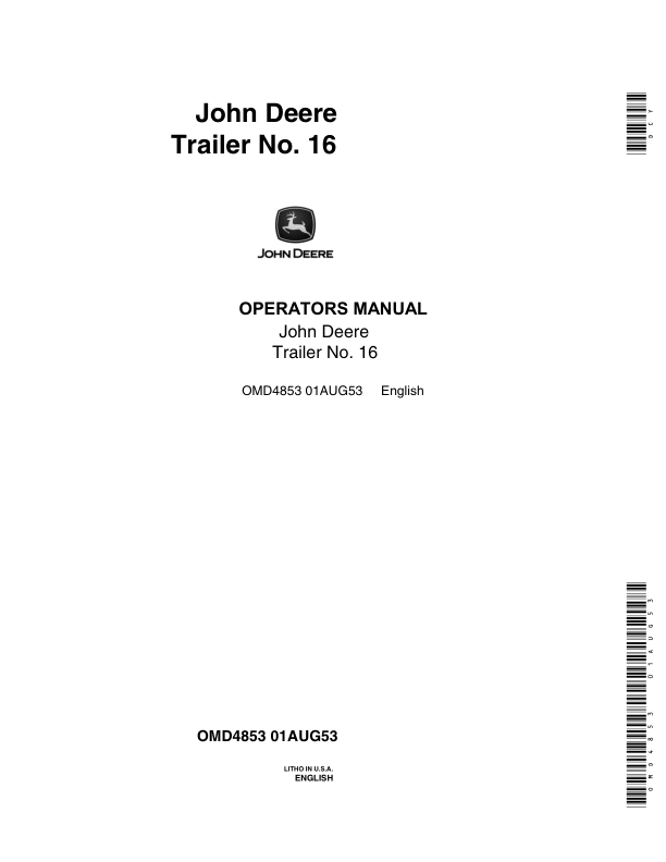 John Deere No. 16 Trailer Operator's Manual (OMD4853)