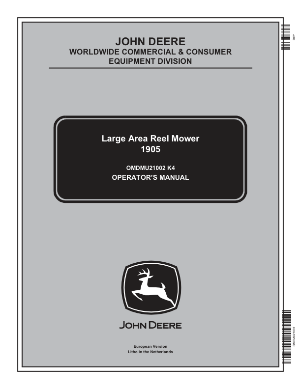 John Deere 1905 Large Reel Mower Export Edition (195001-195561) Operator's Manual (OMDMU21002)