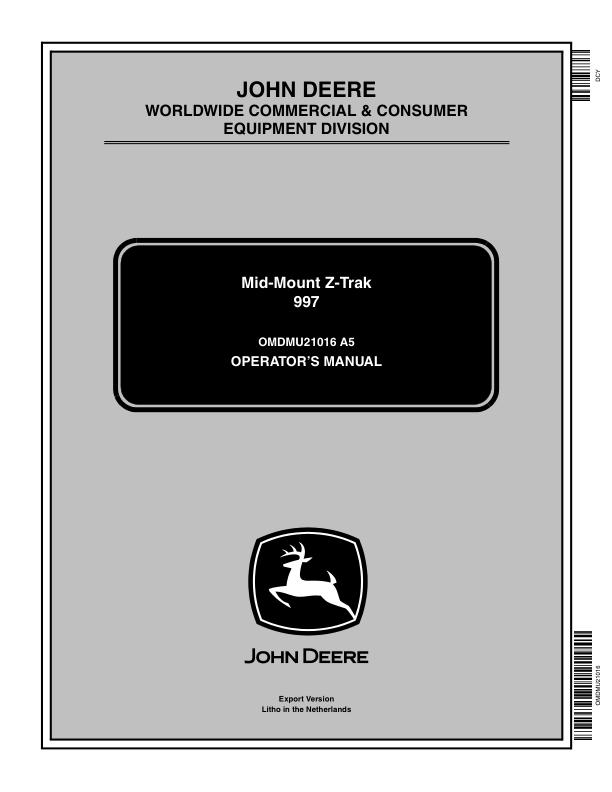 John Deere 997 Mid-Mount ZTrak Mower (010001-) Operator's Manual (OMDMU21016)