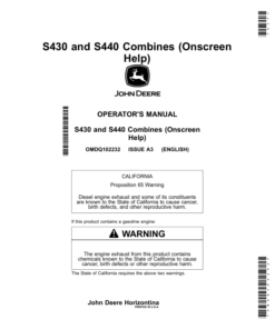 John Deere S430, S440 Combines (Onscreen Help) (150100-) Operator's Manual (OMDQ102232)