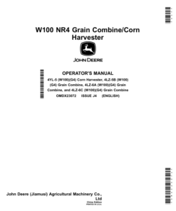 John Deere W100 NR4 Grain Combine/Corn Harvester Operator's Manual (OMDX23072)
